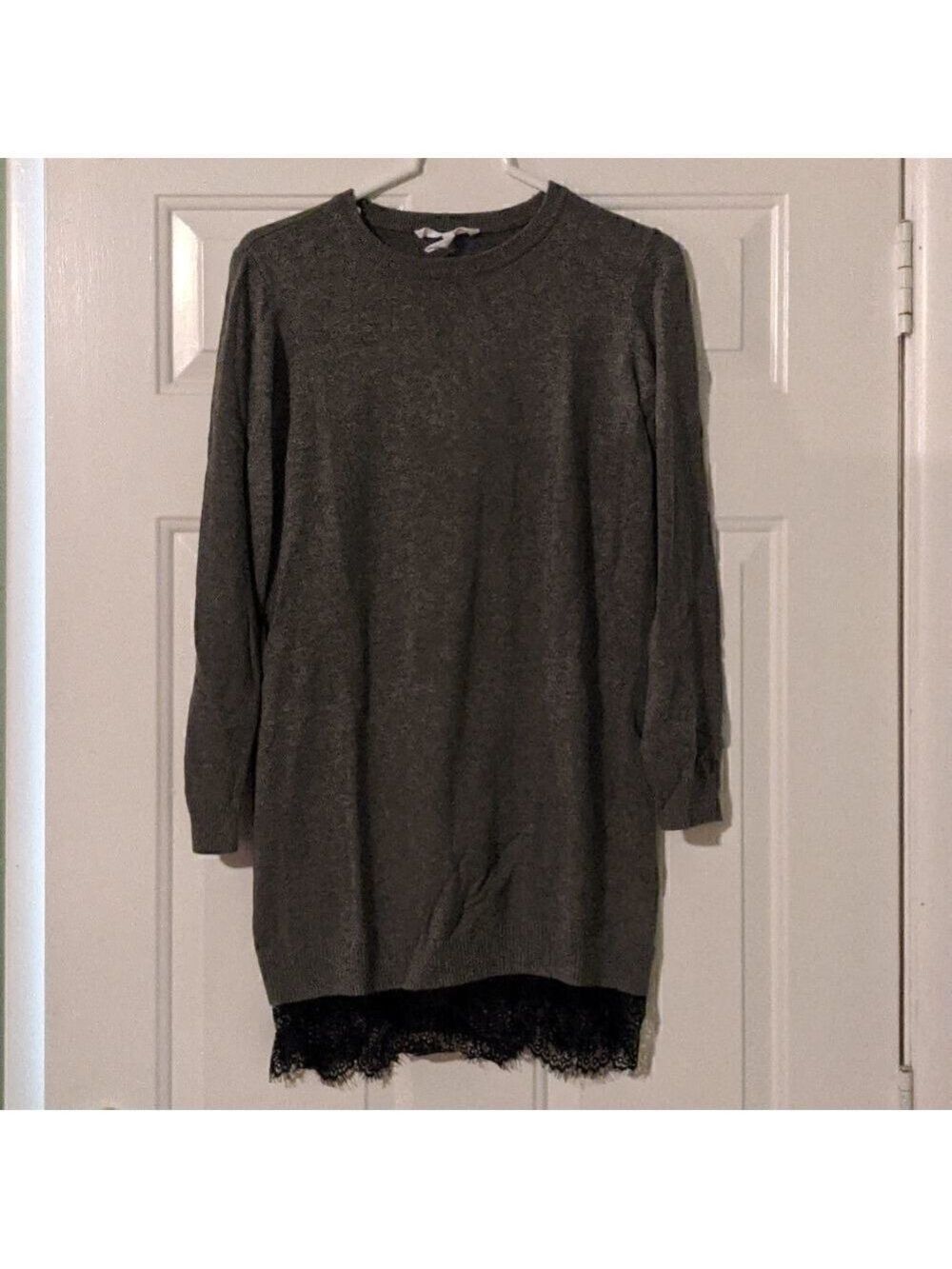BCBGeneration Gray Tunic Sweater Dress Black Lace Small